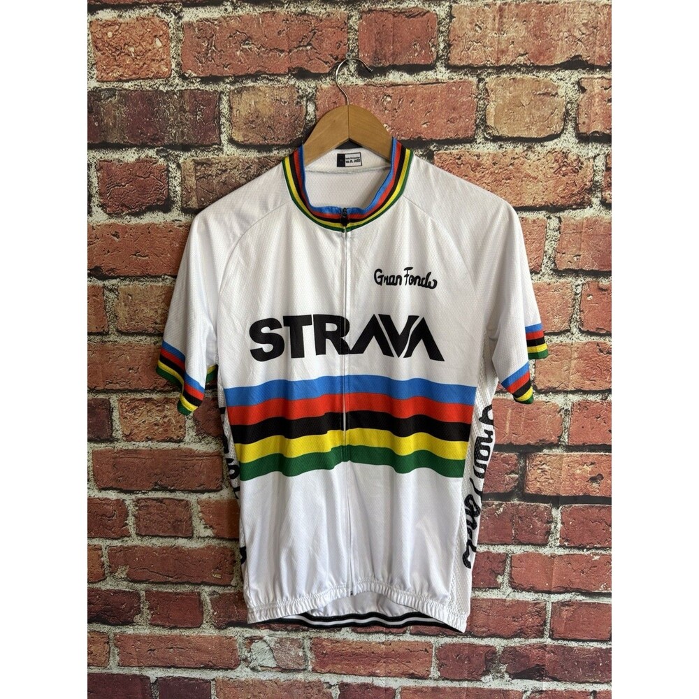 Strava Mens White Full Zip Short Sleeve Cycling Jersey Size XL